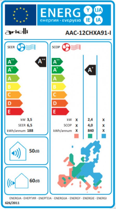 Arielli AAC-12CHXA91-I Κλιματιστικό Inverter 12000 BTU A++/A+