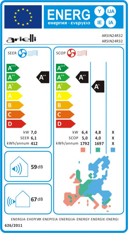 Arielli ARSIN24R32 Κλιματιστικό Inverter 24000 BTU A++/A+