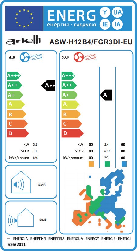 Arielli ASW-H12B4/FGR3DI-EU Κλιματιστικό Inverter 12000 BTU A++/A+