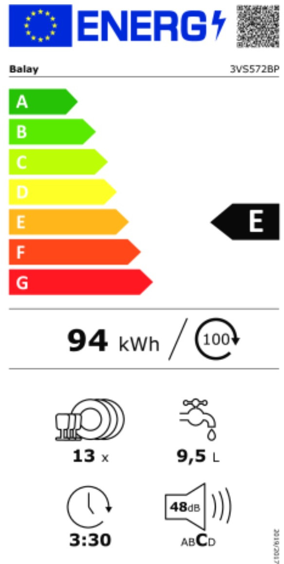 Balay 3VS572BP Ελεύθερο Πλυντήριο Πιάτων 60cm για 13 Σερβίτσια Λευκό