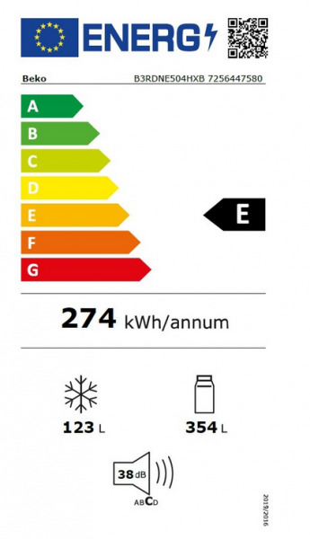 Beko B3RDNE504HXB Δίπορτο Ψυγείο 477lt Υ186.5xΠ70xΒ74.6cm Inox