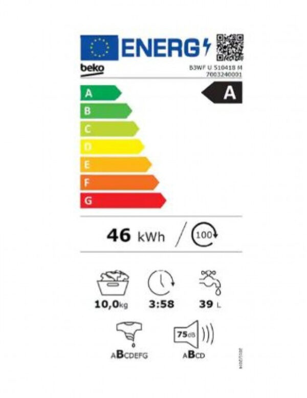 Beko B3WFU510418M Πλυντήριο Ρούχων 10kg 1400 Στροφών