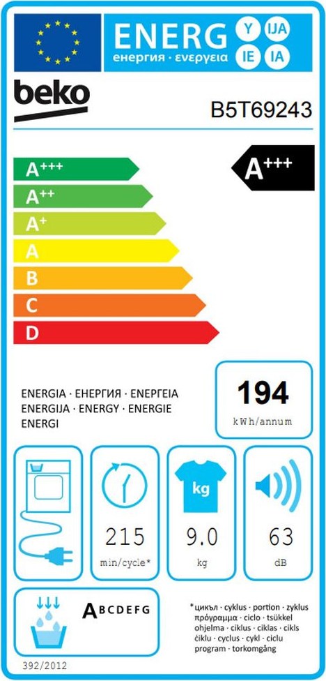 Beko B5T69243 Στεγνωτήριο Ρούχων 9kg A+++ με Αντλία Θερμότητας