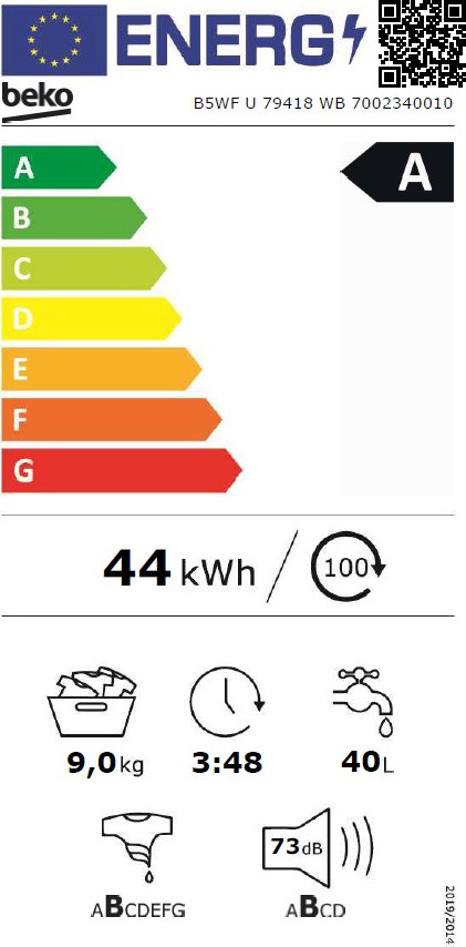 Beko B5WFU79418WB Πλυντήριο Ρούχων 9kg 1400 Στροφών