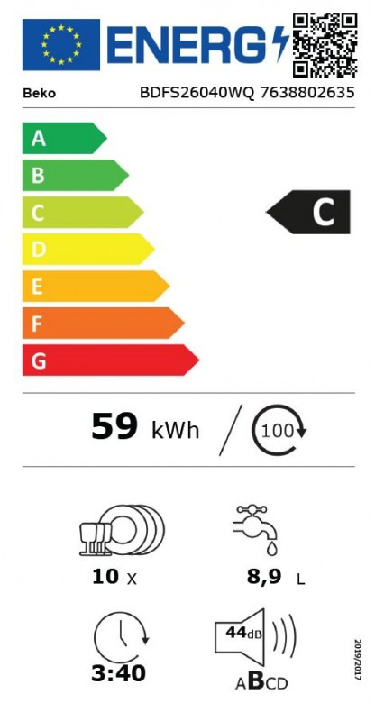 Beko BDFS26040WQ Ελεύθερο Πλυντήριο Πιάτων 45cm για 10 Σερβίτσια Λευκό