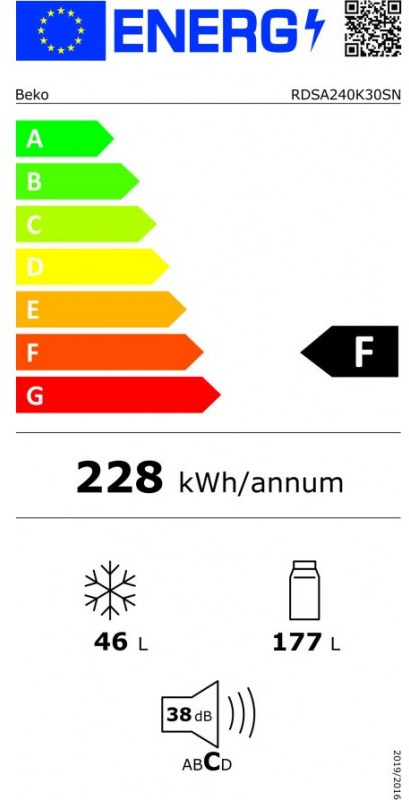 Beko RDSA240K30SN Δίπορτο Ψυγείο 623lt Υ146.5xΠ54xΒ59cm Inox