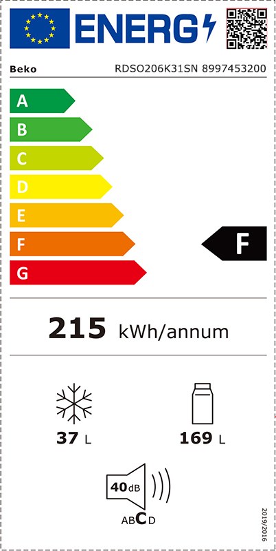 Beko RDSO 206K31 Δίπορτο Ψυγείο 206lt Υ143xΠ54.5xΒ55.5cm Λευκό