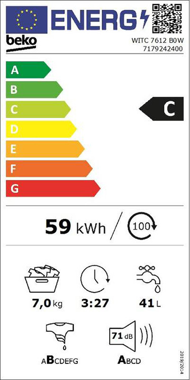 Beko WITC7612B0W Πλυντήριο Ρούχων 7kg 1200 Στροφών
