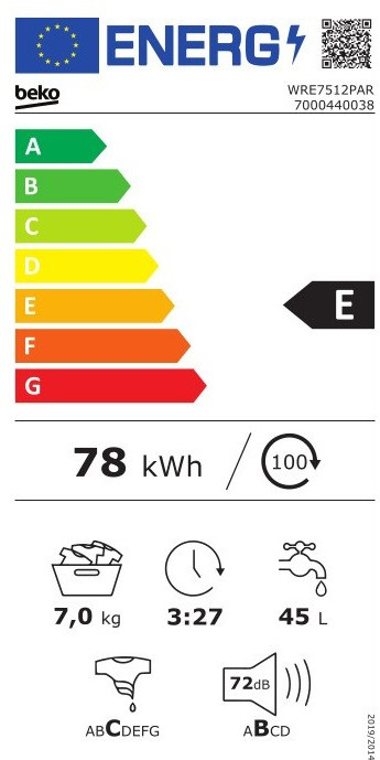 Beko WRE7512PAR Πλυντήριο Ρούχων 7kg 1000 Στροφών