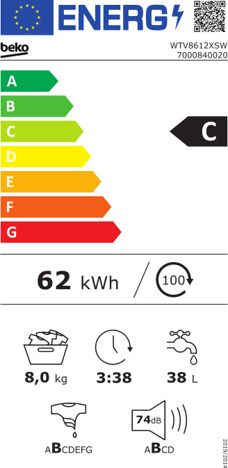 Beko WTV 8612 XSW Πλυντήριο Ρούχων 8kg 1200 Στροφών