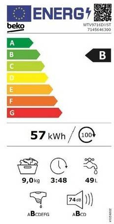 Beko WTV9716DXST Πλυντήριο Ρούχων 9kg 1400 Στροφών