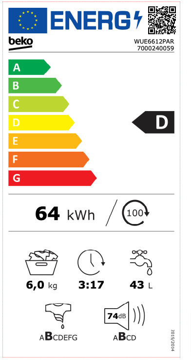 Beko WUE 6612 PAR Πλυντήριο Ρούχων 6kg 1200 Στροφών