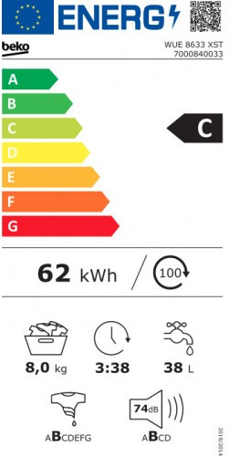 Beko WUE 8633 XST Πλυντήριο Ρούχων 8kg 1200 Στροφών