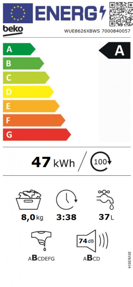 Beko WUE8626XBWS Πλυντήριο Ρούχων 8kg 1200 Στροφών