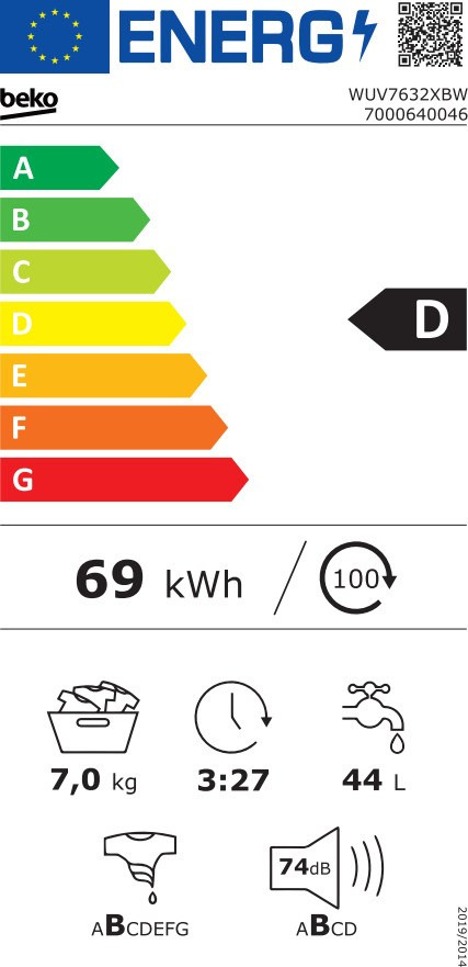 Beko WUV7632XBW Πλυντήριο Ρούχων 7kg 1200 Στροφών