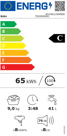 Beko WUV9612WPBSE Πλυντήριο Ρούχων 9kg 1200 Στροφών