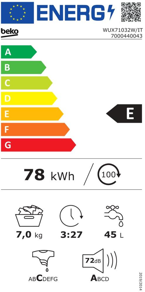 Beko WUX71032WIT Πλυντήριο Ρούχων 7kg 1400 Στροφών