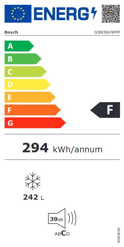 Bosch GSN36VWFP Όρθιος Καταψύκτης 242lt No Frost