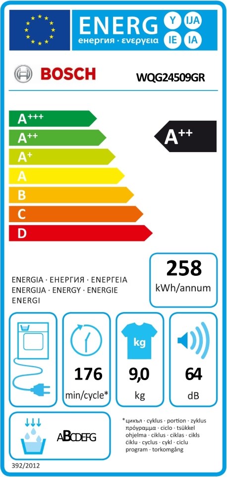 Bosch Plus WQG24509GR Στεγνωτήριο Ρούχων 9kg A++ με Αντλία Θερμότητας