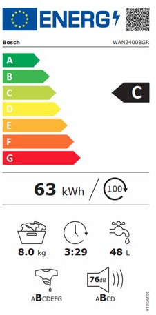 Bosch WAN24008GR Πλυντήριο Ρούχων 8kg 1200 Στροφών