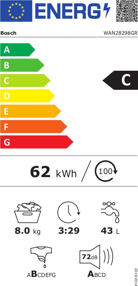 Bosch WAN28298GR Πλυντήριο Ρούχων 8kg 1400 Στροφών