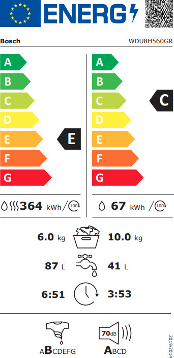 Bosch WDU8H560GR Πλυντήριο Στεγνωτήριο Ρούχων 10kg / 6kg Ατμού 1400 Στροφές