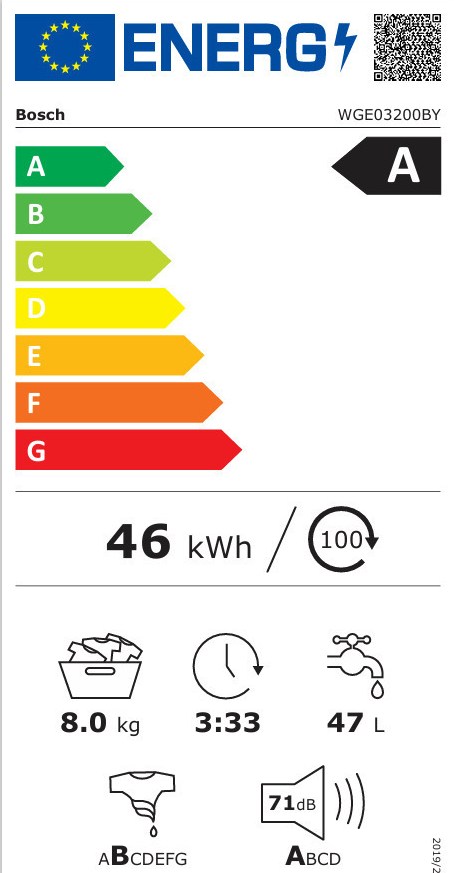 Bosch WGE03200BY Πλυντήριο Ρούχων 8kg 1200 Στροφών