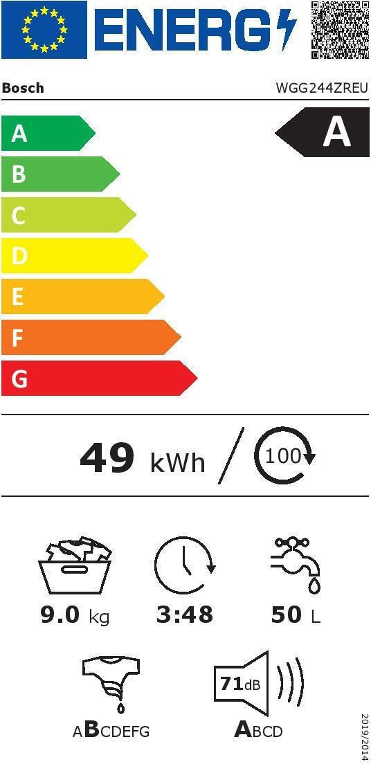 Bosch WGG244ZREU Πλυντήριο Ρούχων 9kg 1400 Στροφών