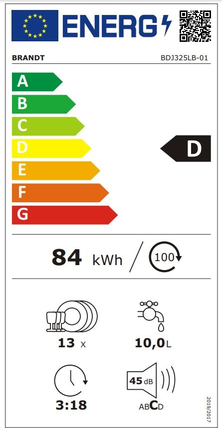 Brandt BDJ325LB Εντοιχιζόμενο Πλυντήριο Πιάτων 60cm για 13 Σερβίτσια Λευκό