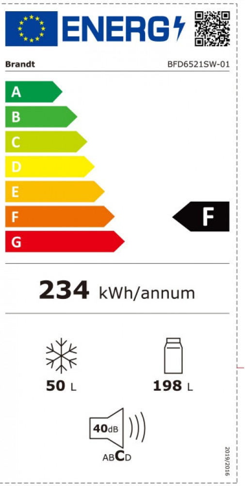 Brandt BFD6521SW Δίπορτο Ψυγείο 248lt Υ164.5xΠ55xΒ60cm Λευκό