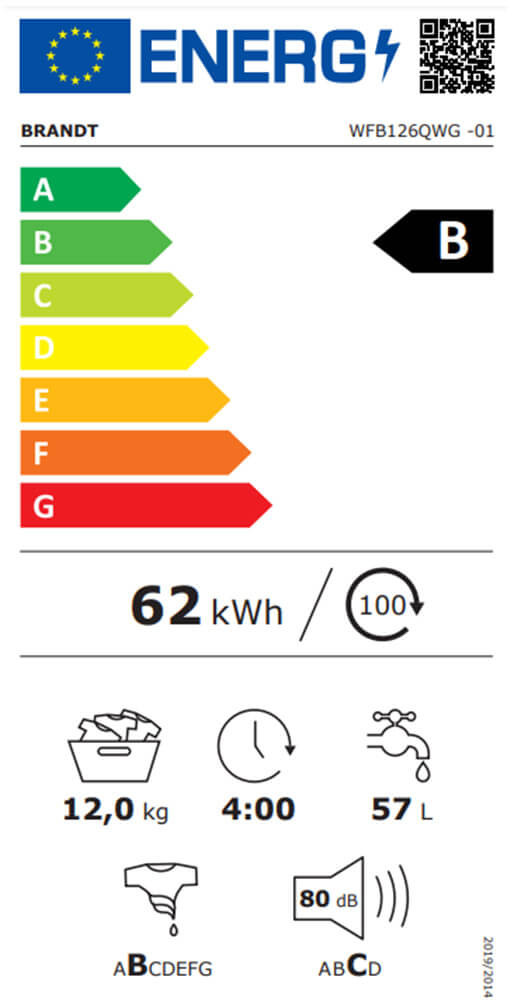 Brandt WFB126QWG Πλυντήριο Ρούχων 12kg 1400 Στροφών