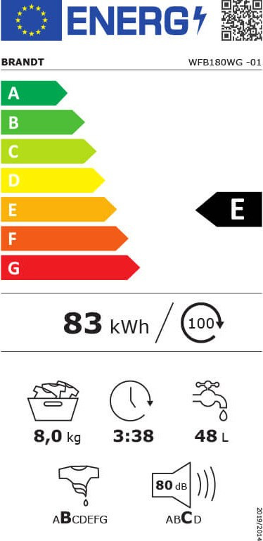 Brandt WFB180WG Πλυντήριο Ρούχων 8kg 1400 Στροφών