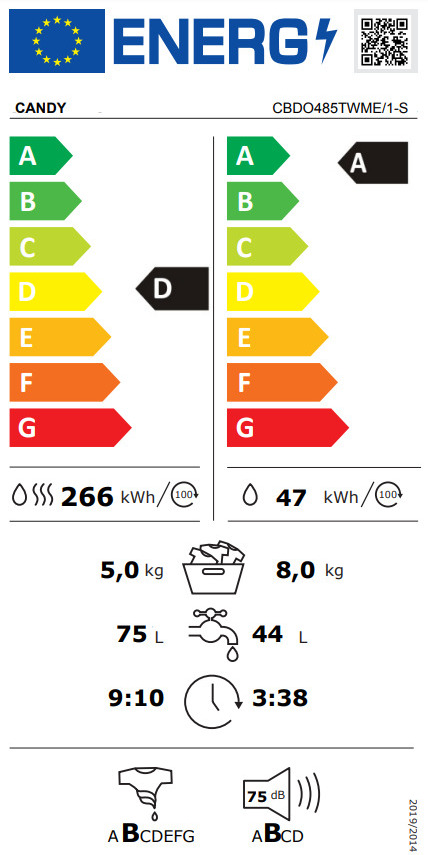 Candy CBDO 485TWME/1-S Πλυντήριο Στεγνωτήριο Ρούχων 8kg / 5kg 1400 Στροφές