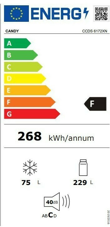 Candy CCDS 6172XN Δίπορτο Ψυγείο 304lt Υ170xΠ60xΒ60cm Inox