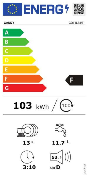 Candy CDI 1L38/T Εντοιχιζόμενο Πλυντήριο Πιάτων 60cm για 13 Σερβίτσια Λευκό