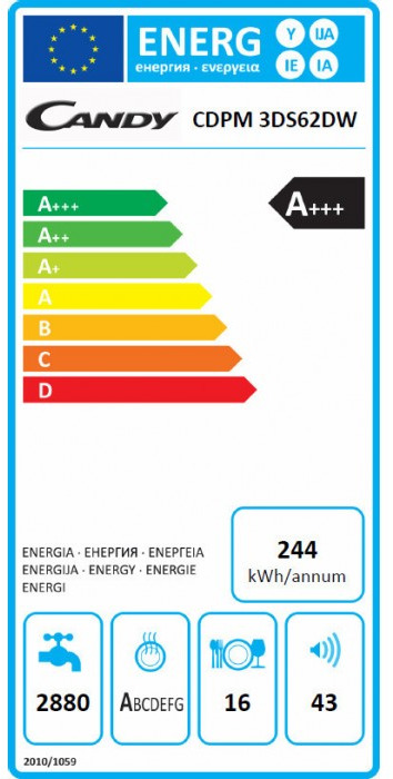 Candy CDP3DS62DWT Ελεύθερο Πλυντήριο Πιάτων 60cm για 16 Σερβίτσια Λευκό