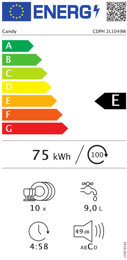 Candy CDPH 1L952W Ελεύθερο Πλυντήριο Πιάτων 45cm για 9 Σερβίτσια Λευκό