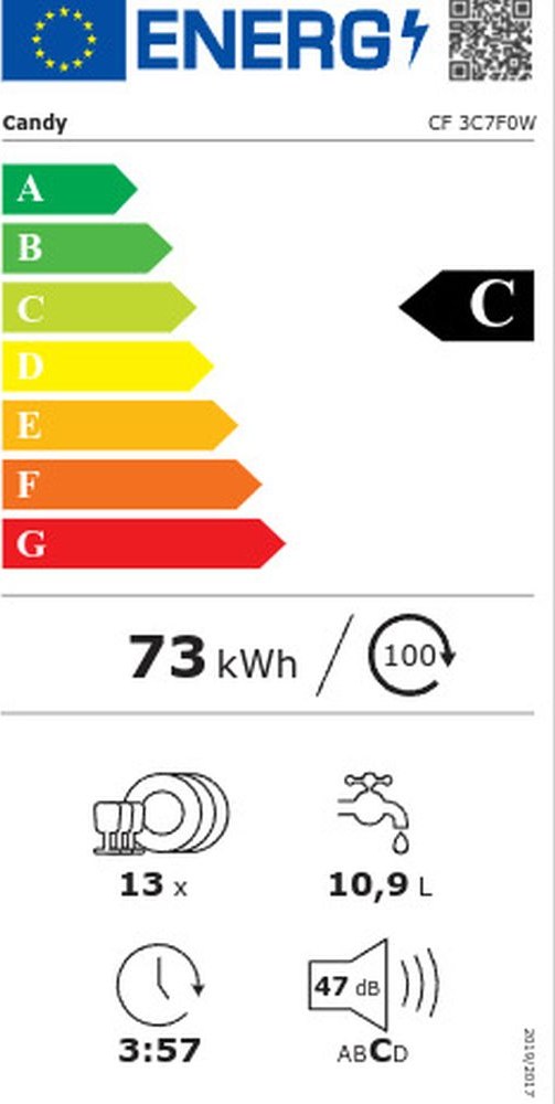 Candy CF 3C7F0W Ελεύθερο Πλυντήριο Πιάτων 60cm για 13 Σερβίτσια Λευκό με Wi-Fi