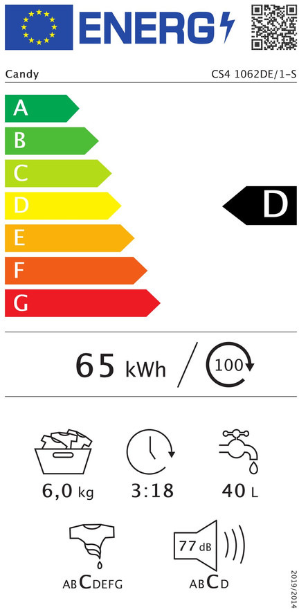 Candy CS4 1062DE/1-S Πλυντήριο Ρούχων 6kg 1000 Στροφών