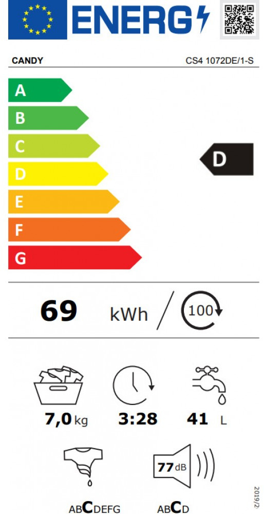 Candy CS4 1072DE/1-S Πλυντήριο Ρούχων 7kg 1000 Στροφών