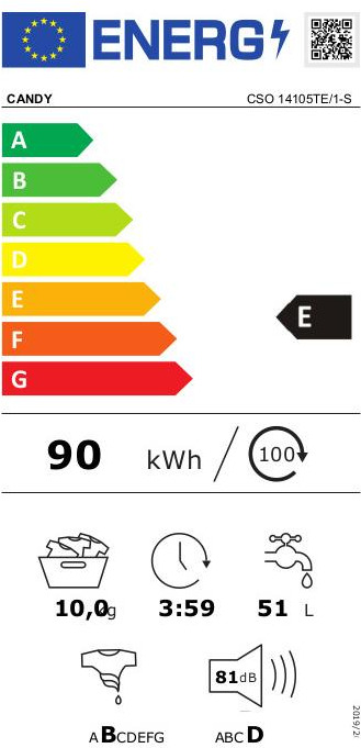 Candy CSO 14105TE/1-S Πλυντήριο Ρούχων 10kg 1400 Στροφών