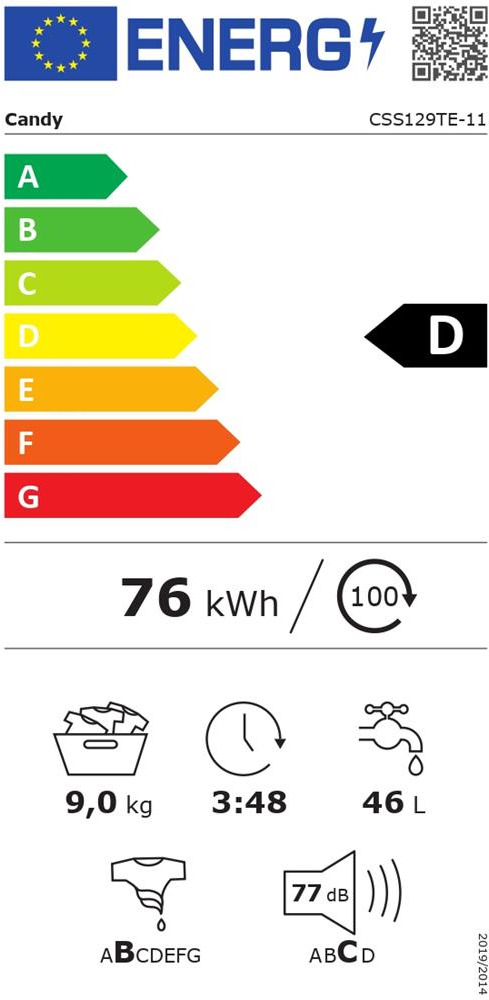 Candy CSS129TE-11 Πλυντήριο Ρούχων 9kg 1200 Στροφών