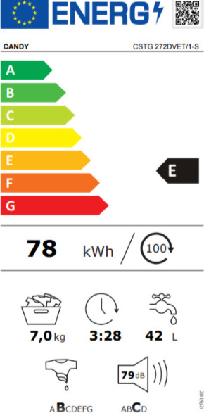 Candy CSTG 272DVET/1-S Πλυντήριο Ρούχων Άνω Φόρτωσης 7kg 1200 Στροφών