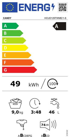 Candy HCUD129TWME/1-S Πλυντήριο Ρούχων 9kg 1200 Στροφών