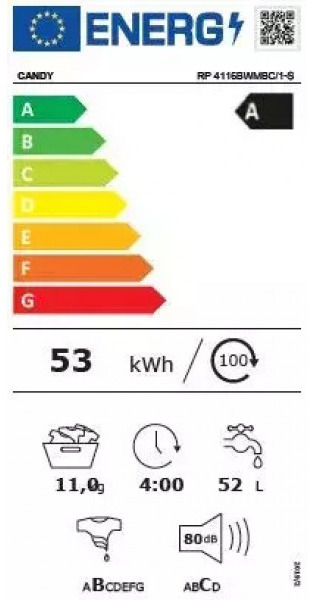 Candy RP 4116BWMBC/1-S Πλυντήριο Ρούχων 11kg 1400 Στροφών