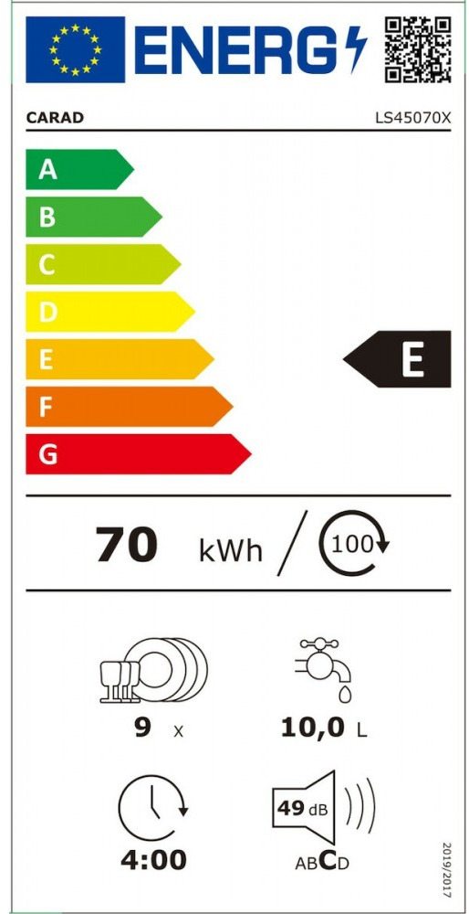 Carad LS45070X Ελεύθερο Πλυντήριο Πιάτων 45cm για 9 Σερβίτσια Inox