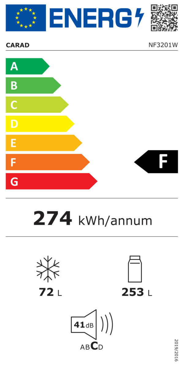 Carad NF3201W Δίπορτο Ψυγείο 325lt No Frost Υ172.5xΠ59xΒ64.5cm Λευκό