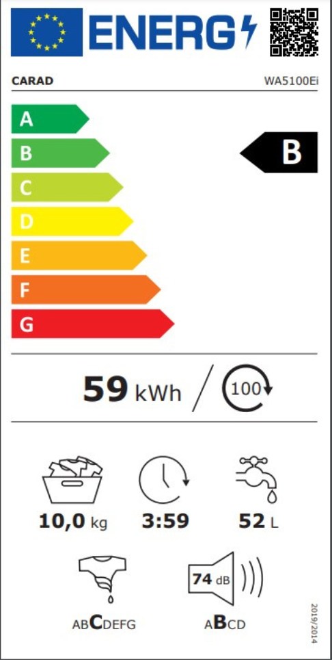 Carad WA5100EI Πλυντήριο Ρούχων 10kg 1200 Στροφών