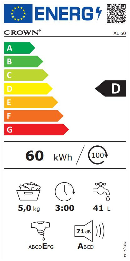 Crown AL-50 Πλυντήριο Ρούχων 5kg 500 Στροφών