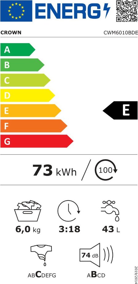 Crown CWM6010BDE Πλυντήριο Ρούχων 6kg 1000 Στροφών